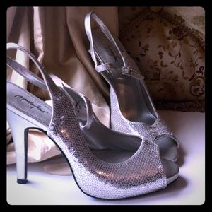 Silver sequin heels